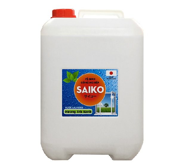 Nước lau rửa kính Saiko 20L hương trà xanh Nhật Bản. Hướng dẫn sử dụng, công dụng, lưu ý khi sử dụng sản phẩm vệ sinh công nghiệp nước lau kính Saiko 20L trà xanh