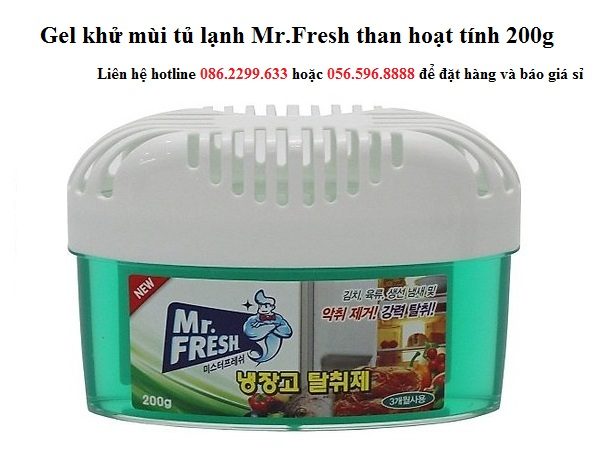 Gel khử khuẩn tủ lạnh Mr.Fresh than hoạt tính 200g nhập khẩu từ Hàn Quốc Korea. Hướng dẫn sử dụng, giá bán sỉ lẻ gel khử mùi tủ lạnh Mr.Fresh 200g than hoạt tính