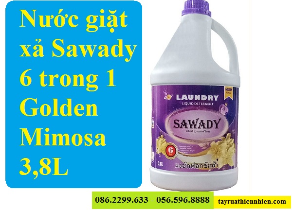 Nước giặt sả Sawady 6 trong 1 Golden Mimosa 3,8L: giá bán sỉ lẻ, công dụng, hướng dẫn sử dụng A-Z