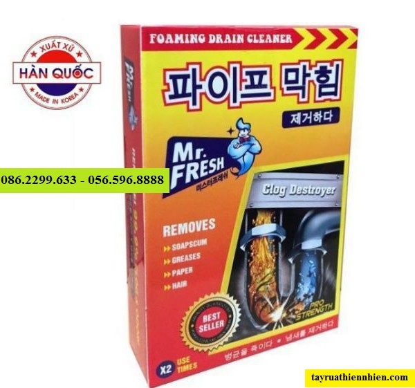 Bột thông tắc cống Hàn Quốc Mr.Fresh 2x100g: giá bán sỉ lẻ, công dụng & hướng dẫn sử dụng